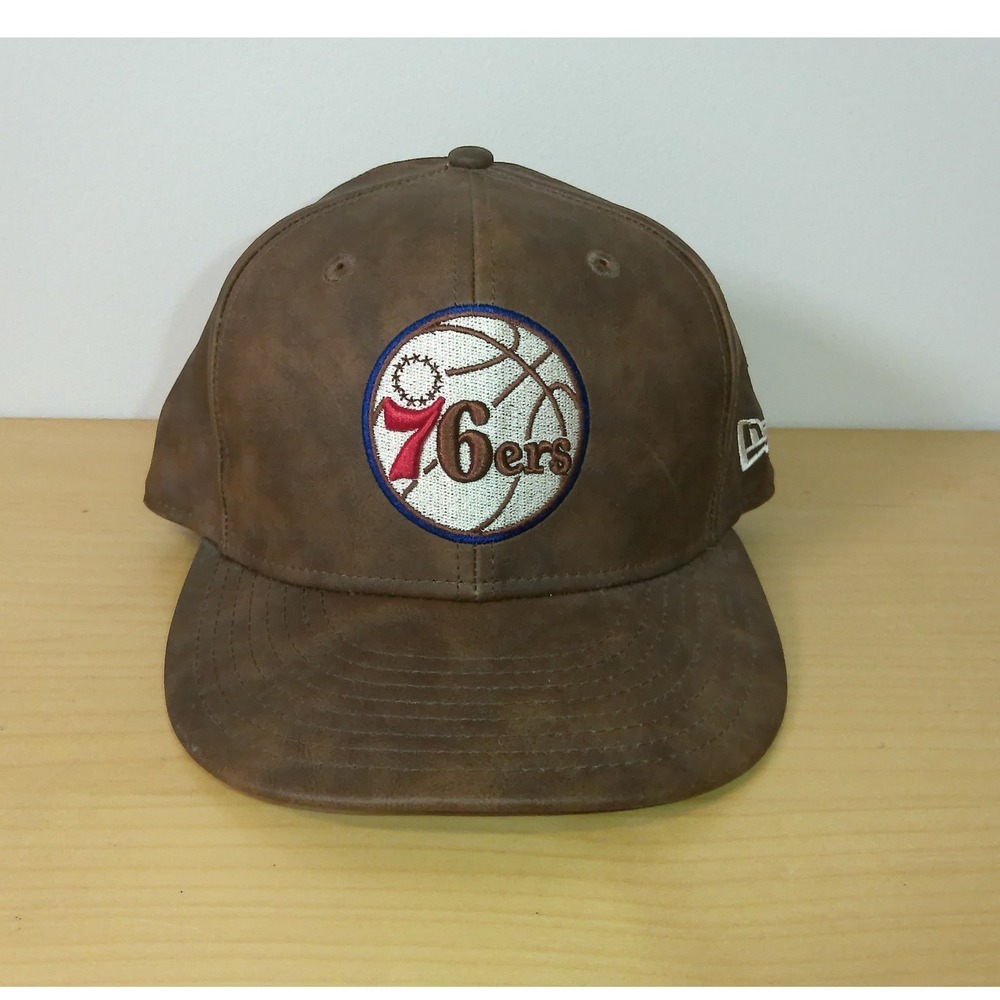 Philadelphia 76ers Hat New Era 9FIFTY Brown Faux Leather Snapback NBA Cap OSFM